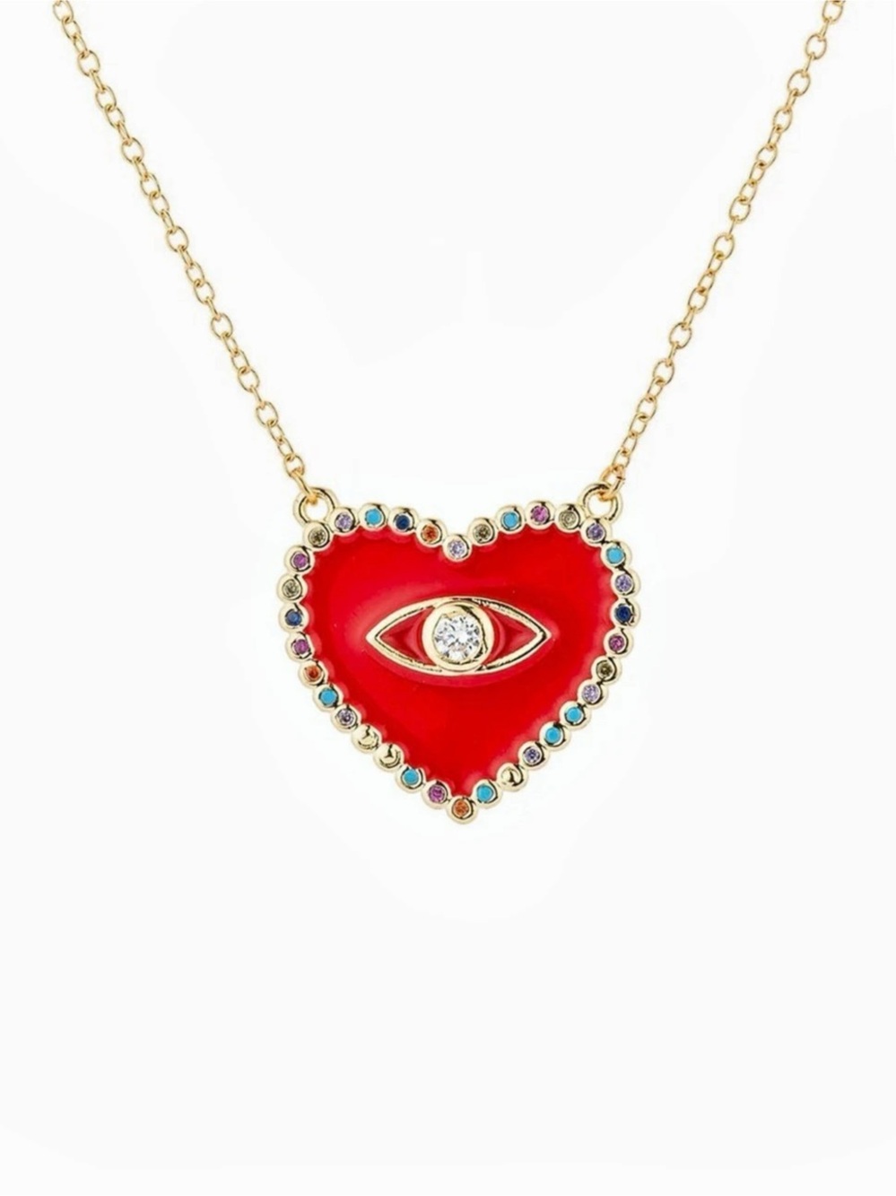 NWT Eyecandy Los Angeles Gold Plated Sterling Silver Red Heart Evil Eye Necklace